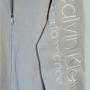 Calvin Klein Performance 1X Light Gray/Brown Full-Zip Long Sleeve Fleece Hoodie